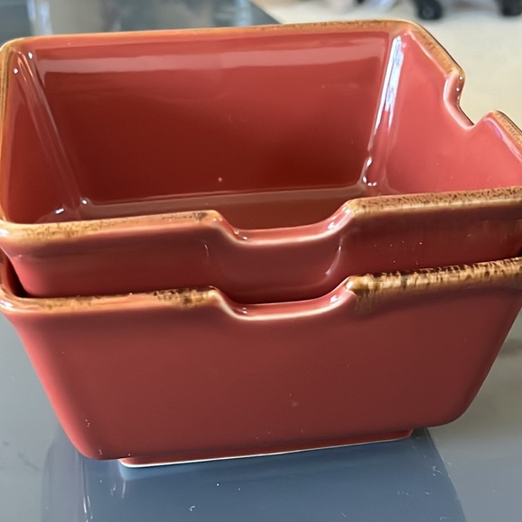 2 NEW Pottery Barn ASIAN SQUARE 6" Noodle Pho Bowl chopstick rest rusty red - Picture 1 of 5